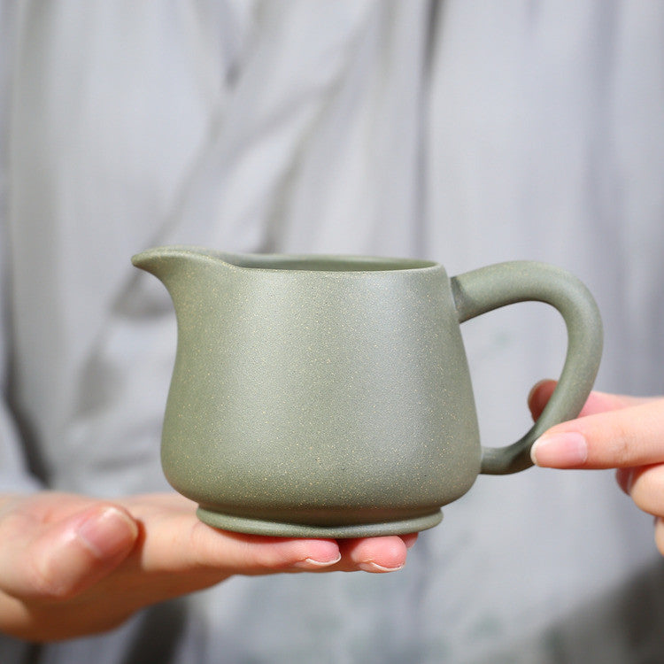 宜兴原矿手工紫泥紫砂盖杯茶壶茶具杯子豆青泥公道杯大容量杯子