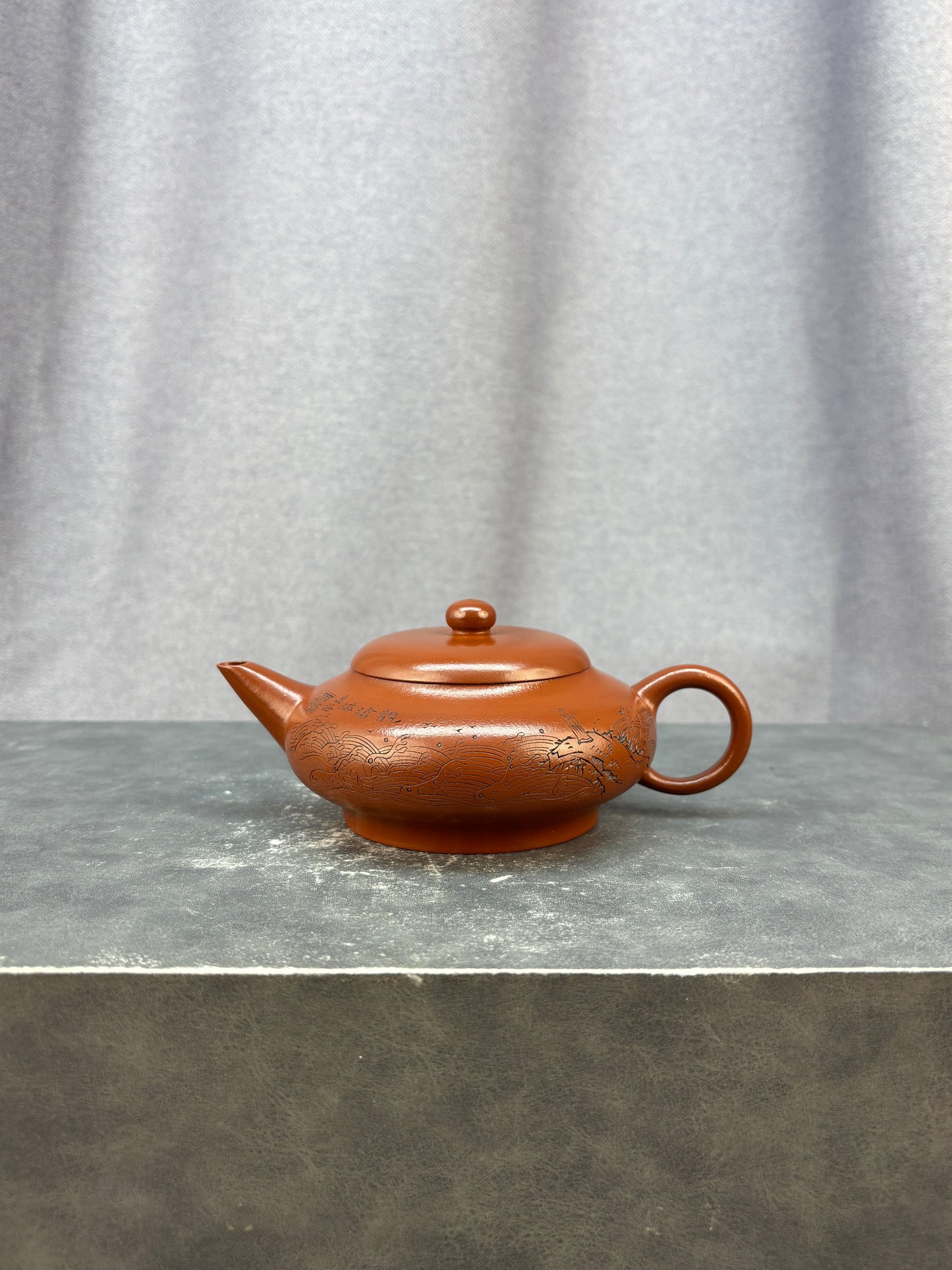 程辉大师 紫砂界功勋级领军人物·典藏臻品《碧波水平壶》原矿极品朱泥·230cc