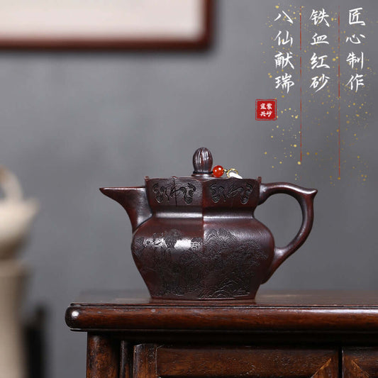Handmade Yixing purple sand teapot, original iron blood red clay, designed for Kung Fu tea set.