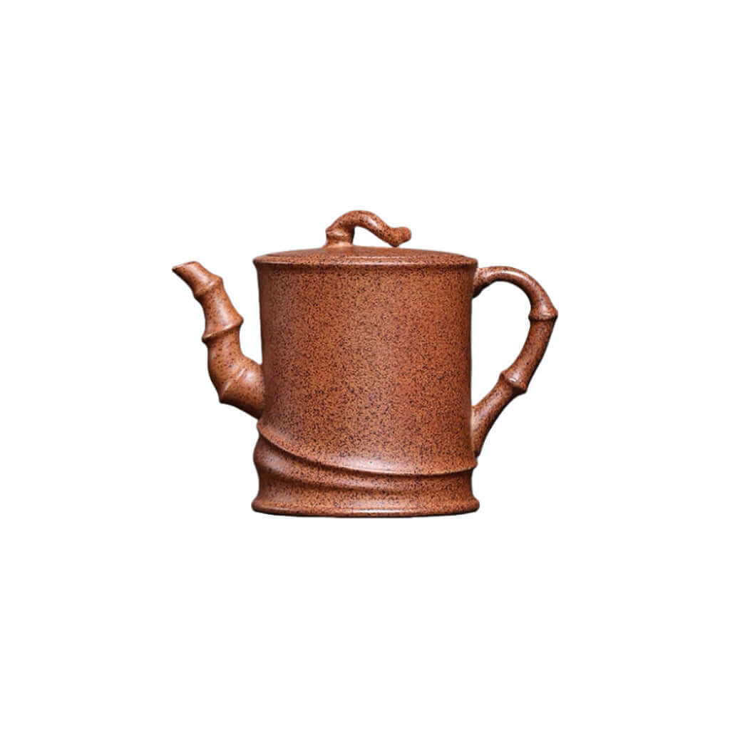 Handmade Yixing purple sand teapot with bamboo design, ideal for Kung Fu tea sets. Unique craftsmanship using Tianxing mud.