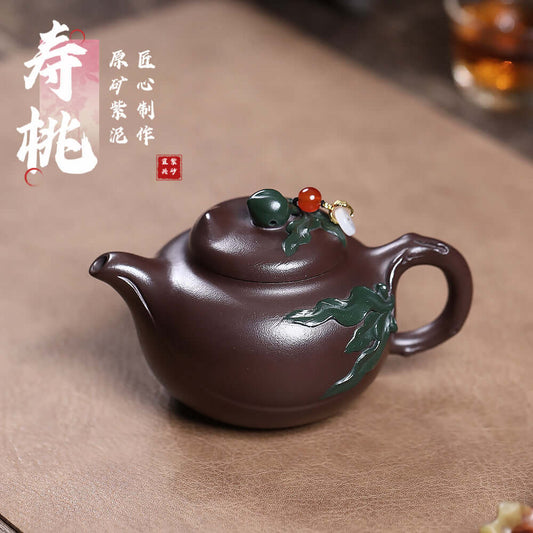 Handmade Yixing purple sand teapot with green clay accents, perfect for Kung Fu tea sets and home use.
