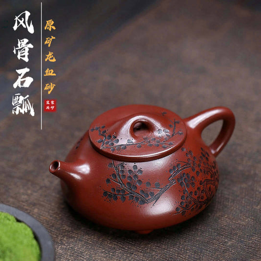 Handmade Yixing purple sand teapot featuring dragon blood sand design, perfect for home kung fu tea set.
