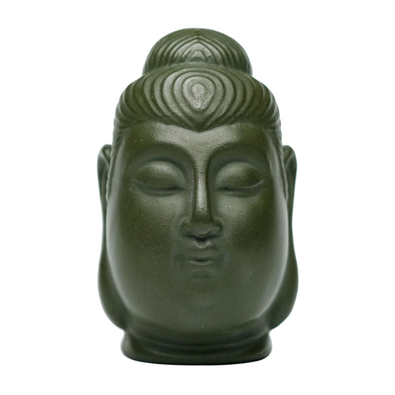 Handmade Yixing purple sand Buddha head ornament, perfect for home decoration and tea ceremonies.