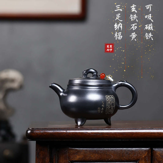 Handmade Yixing purple sand teapot with three legs, perfect for Kung Fu tea set and dropshipping.
