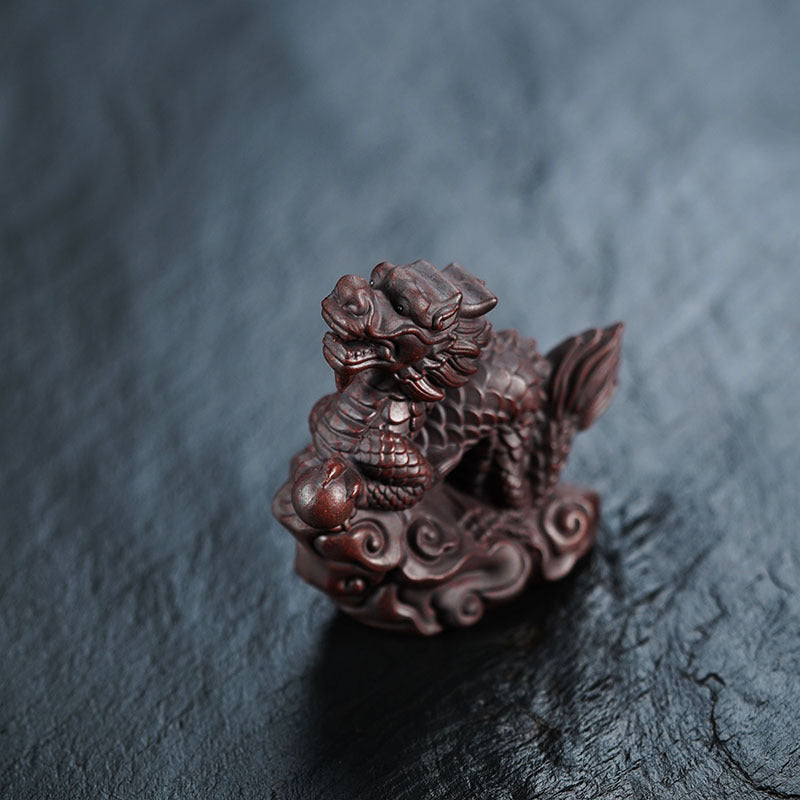 Handmade Yixing purple sand dragon tea pet ornament for tea ceremony, showcasing original craftsmanship.