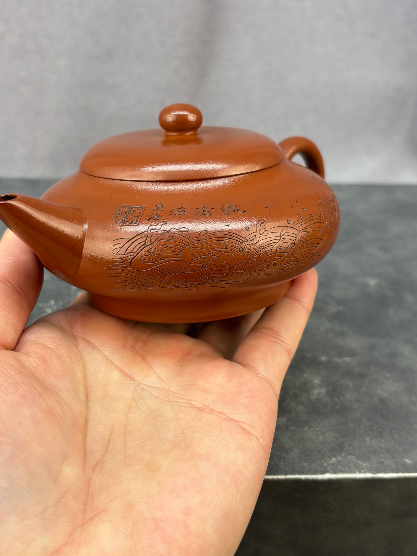 程辉大师 紫砂界功勋级领军人物·典藏臻品《碧波水平壶》原矿极品朱泥·230cc