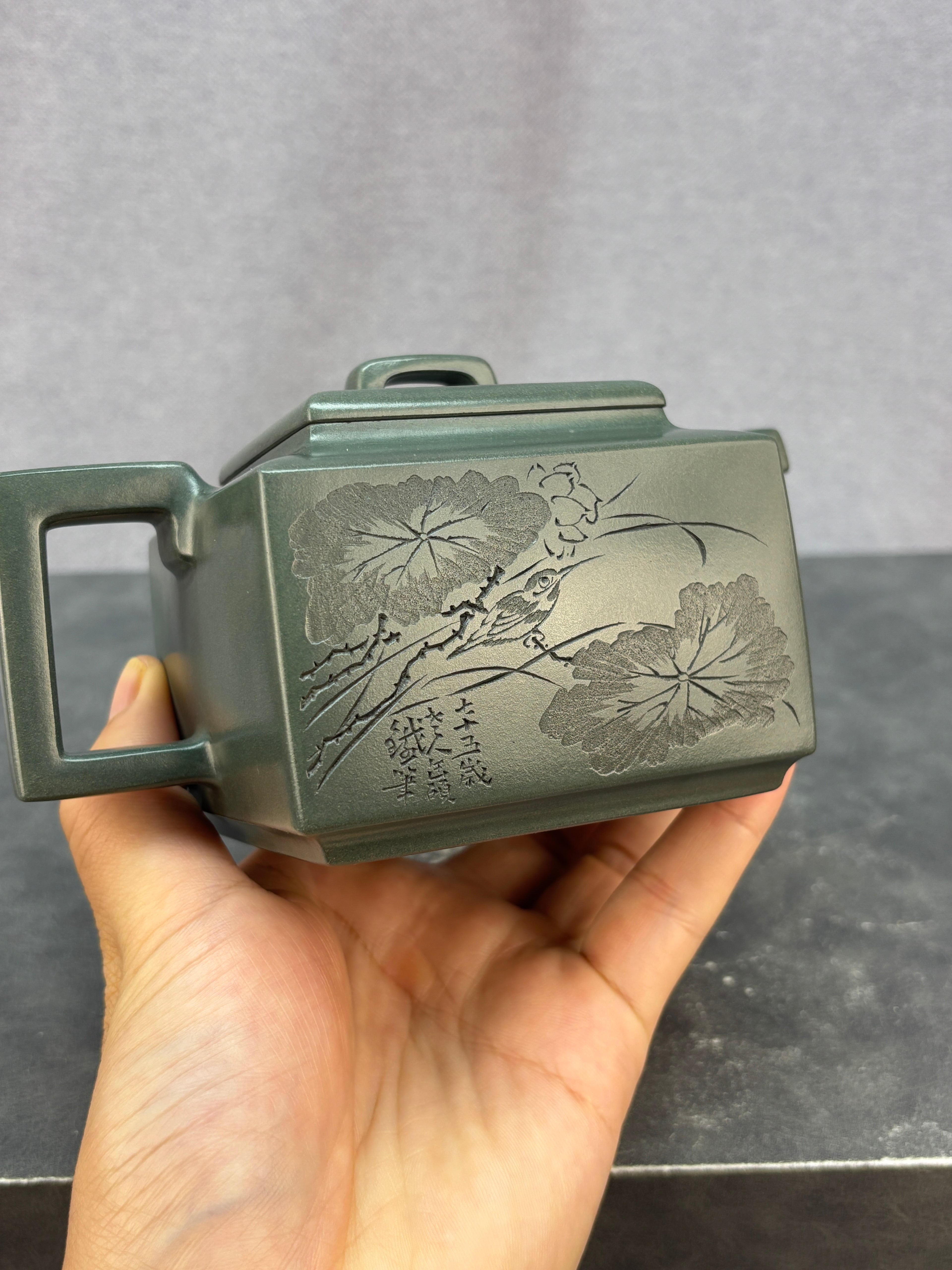 程辉大师 紫砂界功勋级领军人物·典藏臻品《亚明四方壶》原矿极品景舟绿泥·380cc