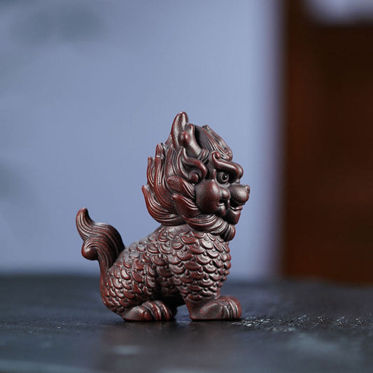 Handmade Yixing purple sand Kirin decoration, perfect for bedroom, porch, or desktop. Unique tea pet from original purple sand.