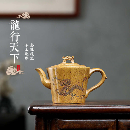 Handmade Yixing purple sand teapot featuring dragon design, made from original purple clay, perfect for Kung Fu tea.