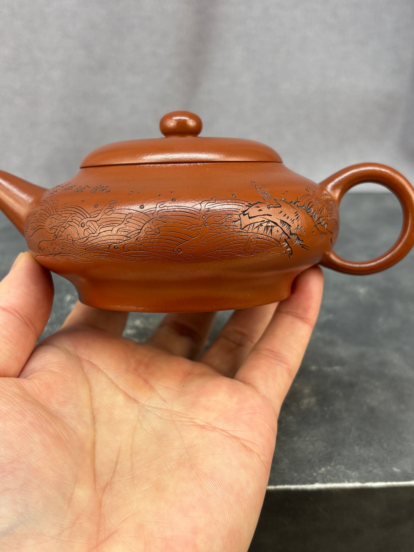 程辉大师 紫砂界功勋级领军人物·典藏臻品《碧波水平壶》原矿极品朱泥·230cc