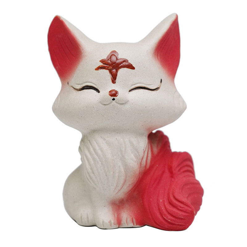 Handmade Yixing purple sand tea pet, a red nine-tailed fox ornament for tea ceremonies and gifts.