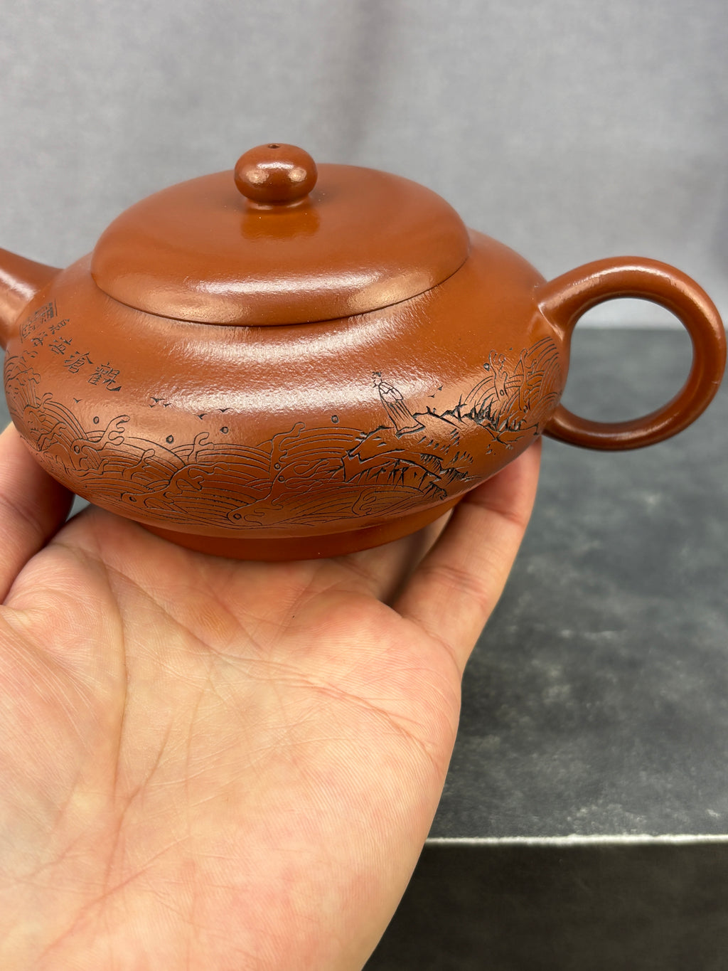 程辉大师 紫砂界功勋级领军人物·典藏臻品《碧波水平壶》原矿极品朱泥·230cc
