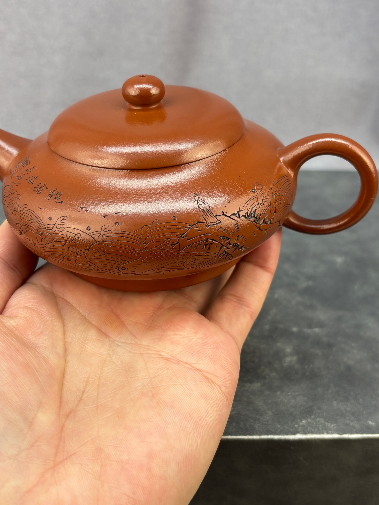 程辉大师 紫砂界功勋级领军人物·典藏臻品《碧波水平壶》原矿极品朱泥·230cc