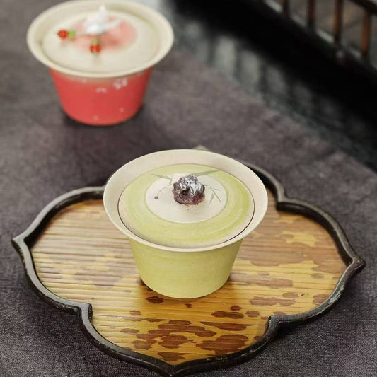 宜兴原矿紫砂盖碗蝶恋花100CC 见山盖碗 创意手工作品两才盖碗功夫茶具