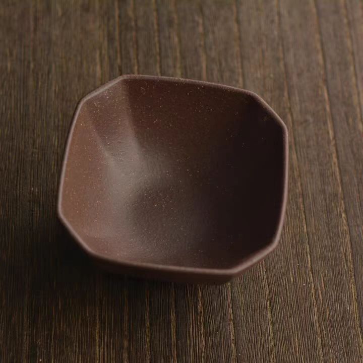 紫砂杯品茶杯一件代发原矿紫泥抽角四方茶杯垫套装含杯碟茶具批发