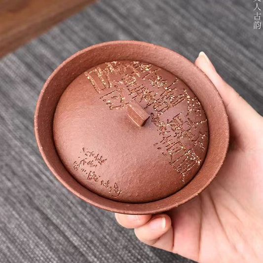 全纯手工100CC宜兴原矿正宗紫砂清凤盖碗茶杯单个刻绘高档茶具套装礼品