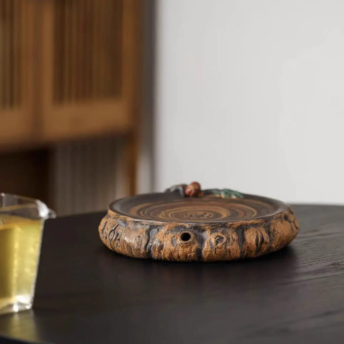 宜兴紫砂【桃子壶承双层可储水】直径18CM创意仿生桃子家用茶盘壶托茶盘