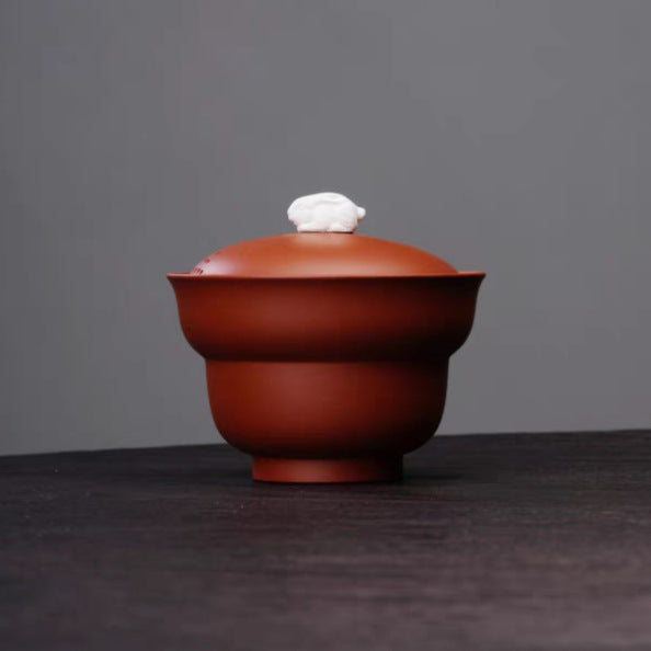 宜兴原矿紫砂杯泡茶杯二才玉兔盖碗120毫升