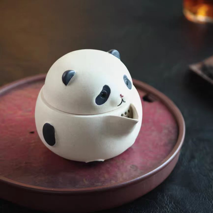 宜兴紫砂壶200CC熊猫手抓壶原矿手工分茶器茶叶罐雕塑茶具泡茶盖碗
