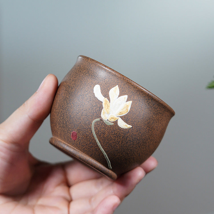 壶芝宴紫砂原矿主人杯双色粉浆闻香杯品茗杯精品泥绘功夫小品杯