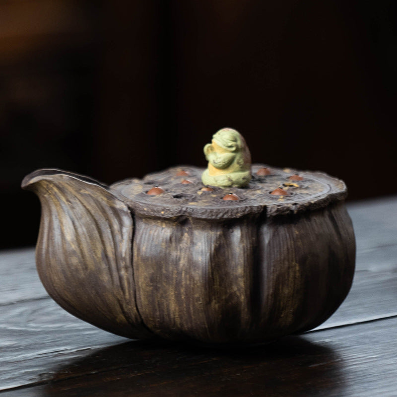 宜兴紫砂壶230CC原矿手抓壶青蛙莲蓬分茶器泡茶杯荷叶公道杯盖碗茶具