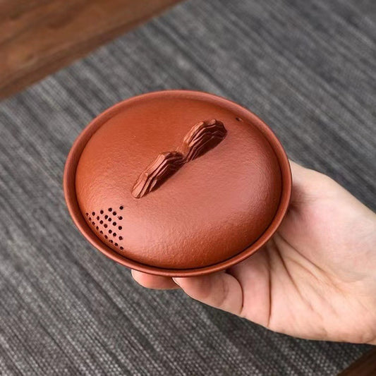 宜兴全纯手工原矿紫砂朱泥85CC盖碗茶杯单个高档带盖子防烫泡茶茶具