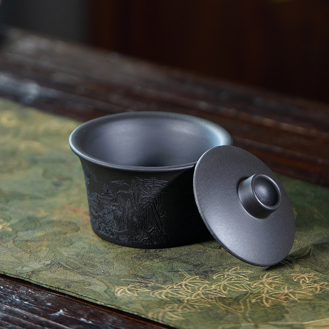 正宗宜兴紫砂杯茶杯杯子盖杯纯手工石黄刻绘盖碗高档礼品