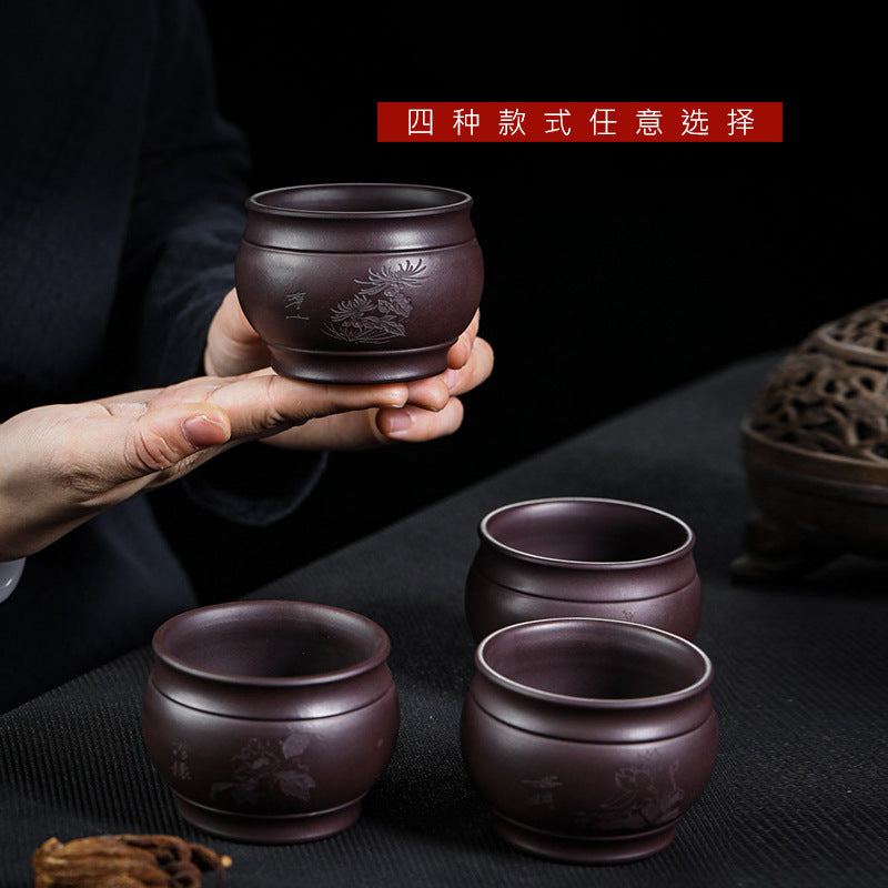 宜兴手工紫砂杯梅兰竹菊套组主人杯家藏紫泥茶杯