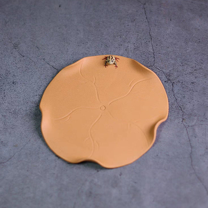 宜兴紫砂茶具配件茶托直径11.6CM原矿手工趣味荷叶青蛙仿生壶承壶垫杯垫杯托