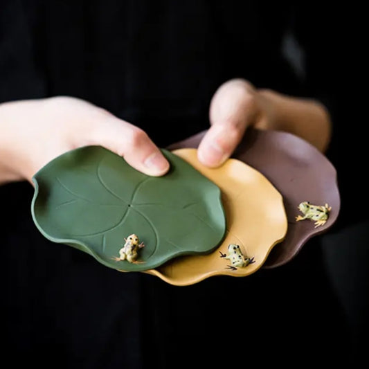 宜兴紫砂茶具配件茶托直径11.6CM原矿手工趣味荷叶青蛙仿生壶承壶垫杯垫杯托