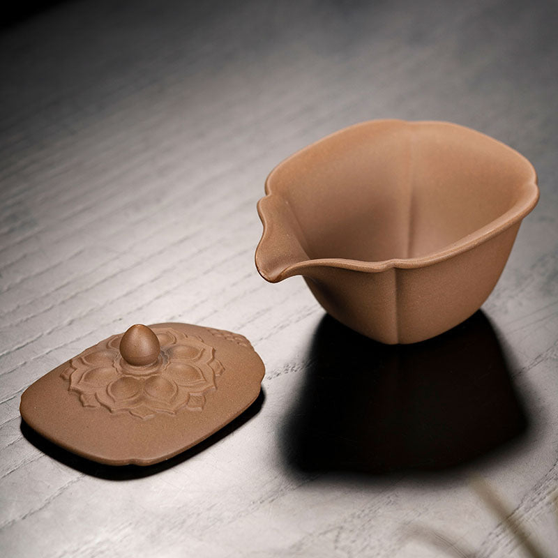 菱花盖碗批发茶具厂家原矿段泥紫砂杯子宜兴正品三才盖碗200CC