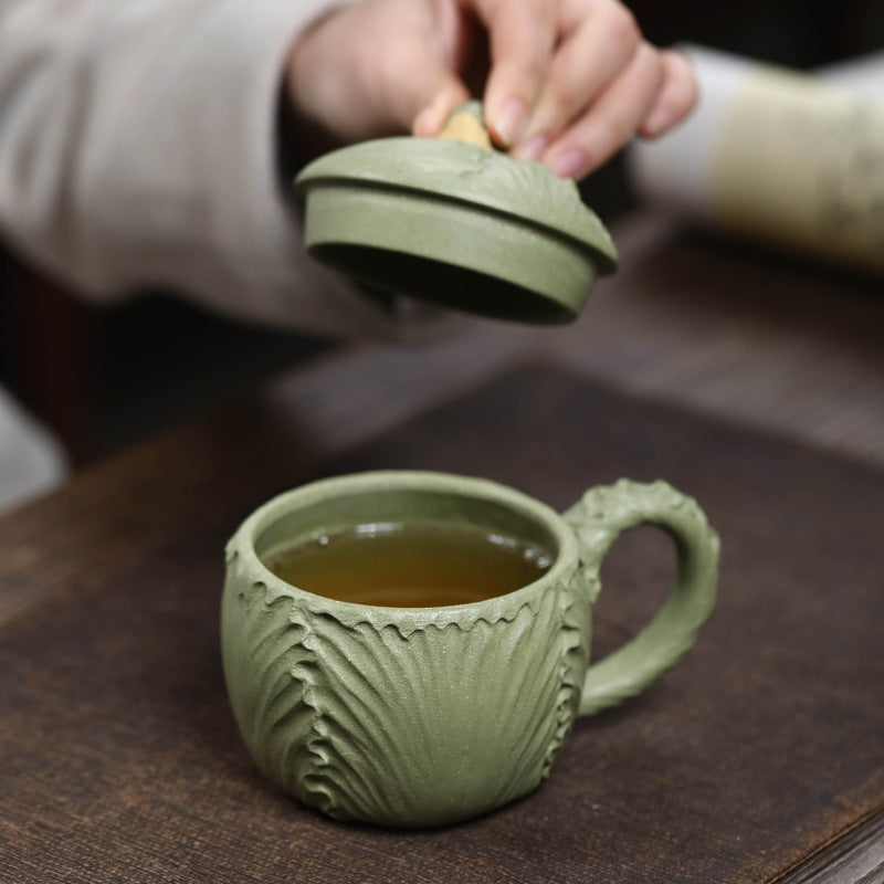 宜兴紫砂主人杯茶杯230CC手工创意仿生白菜百财蜗牛杯功夫品茗杯盖杯