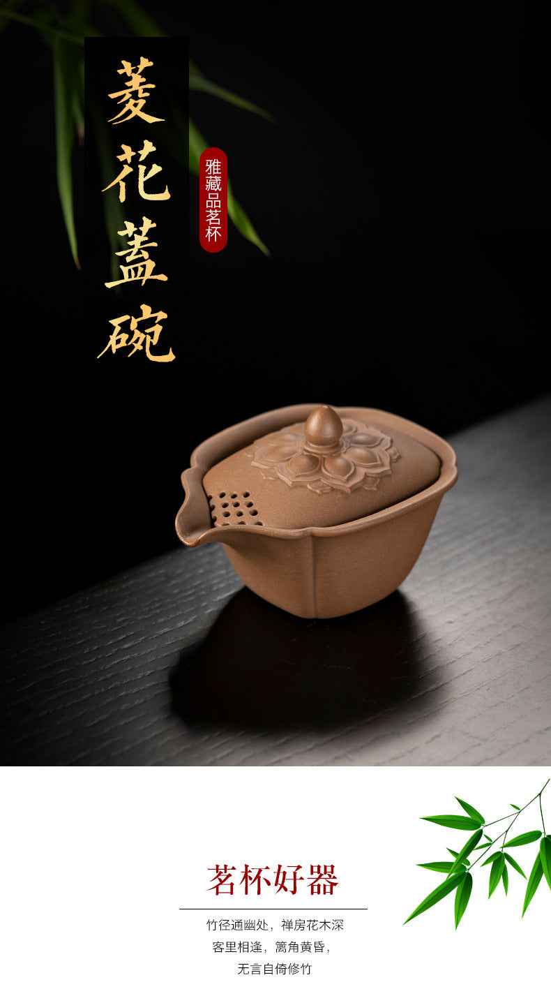 菱花盖碗批发茶具厂家原矿段泥紫砂杯子宜兴正品三才盖碗200CC