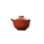 宜兴紫砂原矿朱泥大红袍菱花盖碗茶具家居实用品茶精工批发170cc