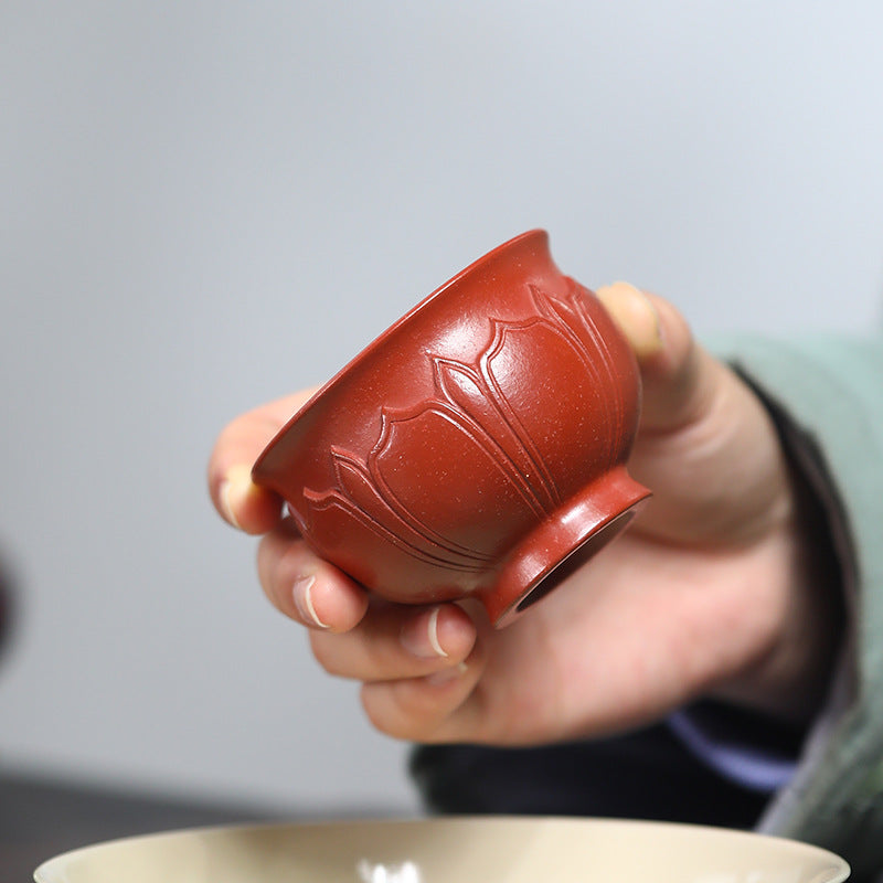 宜兴厂家直销茶杯纯全手工紫砂主人杯原矿红泥花瓣杯大容量品茗杯
