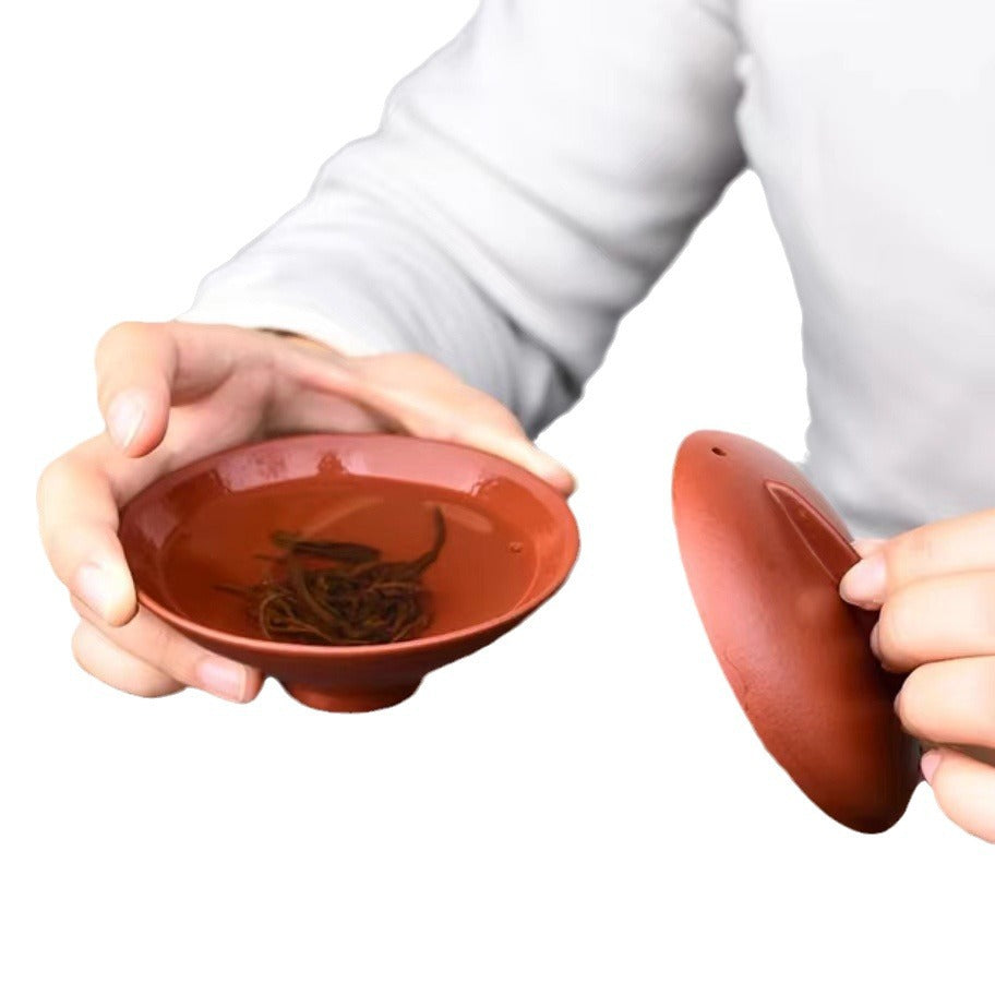 宜兴全纯手工原矿紫砂朱泥85CC盖碗茶杯单个高档带盖子防烫泡茶茶具