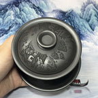 三才盖碗纯手工浮雕刻绘烟雨入江南石黄盖碗江南水乡房屋200毫升