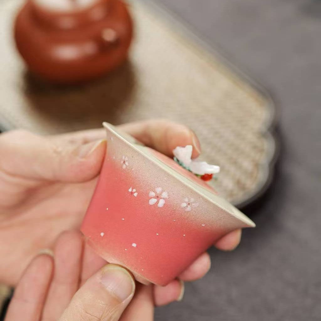 宜兴原矿紫砂盖碗蝶恋花100CC 见山盖碗 创意手工作品两才盖碗功夫茶具