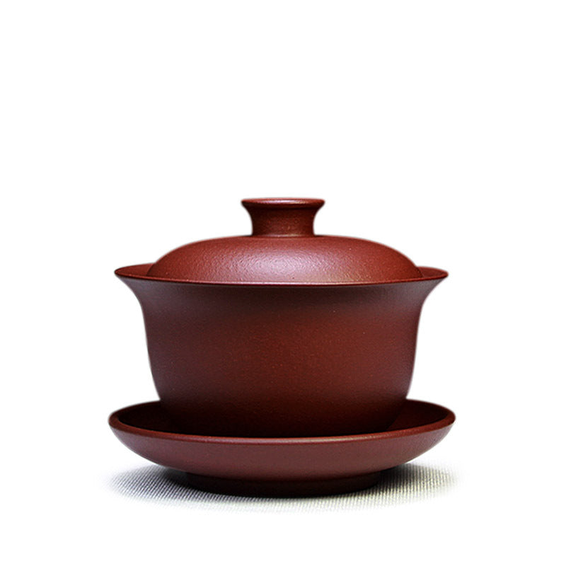 宜兴紫砂盖碗三才碗150CC批发紫砂茶具正宗原矿紫泥精品手工盖碗三件套