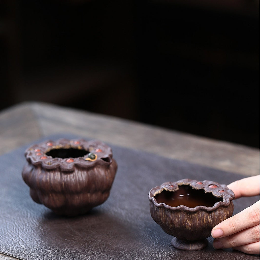 宜兴紫砂好运连连品茗杯莲蓬莲子主人杯公道杯原矿手工创意仿生器