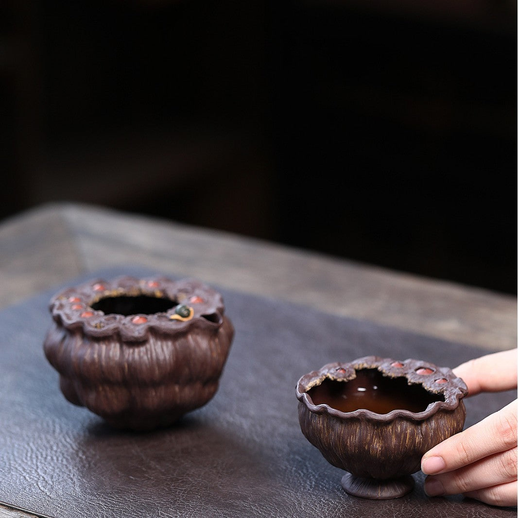 宜兴紫砂好运连连品茗杯莲蓬莲子主人杯公道杯原矿手工创意仿生器