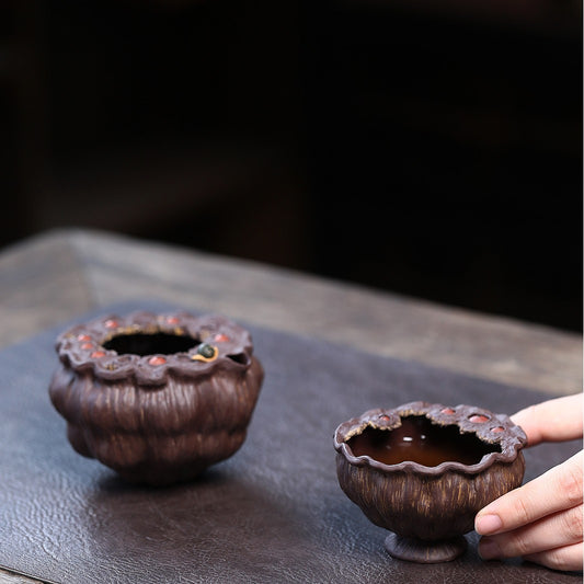 宜兴紫砂好运连连品茗杯莲蓬莲子主人杯公道杯原矿手工创意仿生器