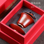 宜兴原矿紫砂盖碗175CC礼盒批发纯全手工满天星功夫茶具套装三才茶碗