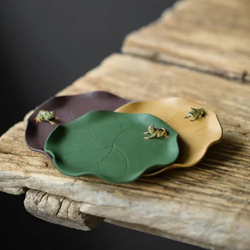 宜兴紫砂茶具配件茶托直径11.6CM原矿手工趣味荷叶青蛙仿生壶承壶垫杯垫杯托