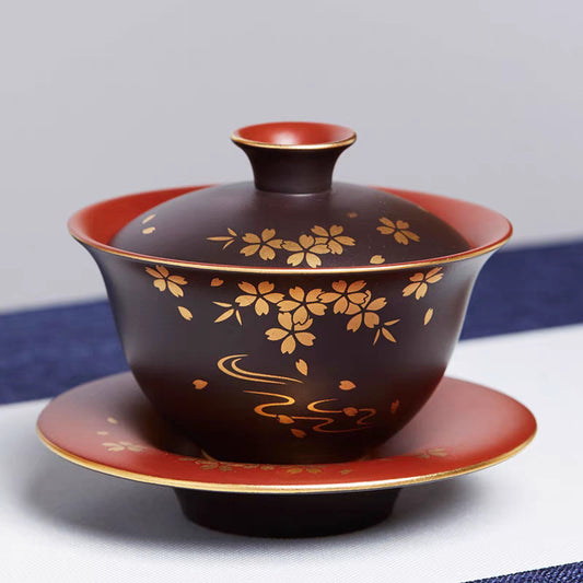 宜兴紫砂三才杯盖碗200CC单个茶碗带盖泡茶杯大号防烫陶瓷功夫茶具套装