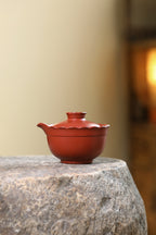 宜兴紫砂原矿朱泥大红袍菱花盖碗茶具家居实用品茶精工批发170cc
