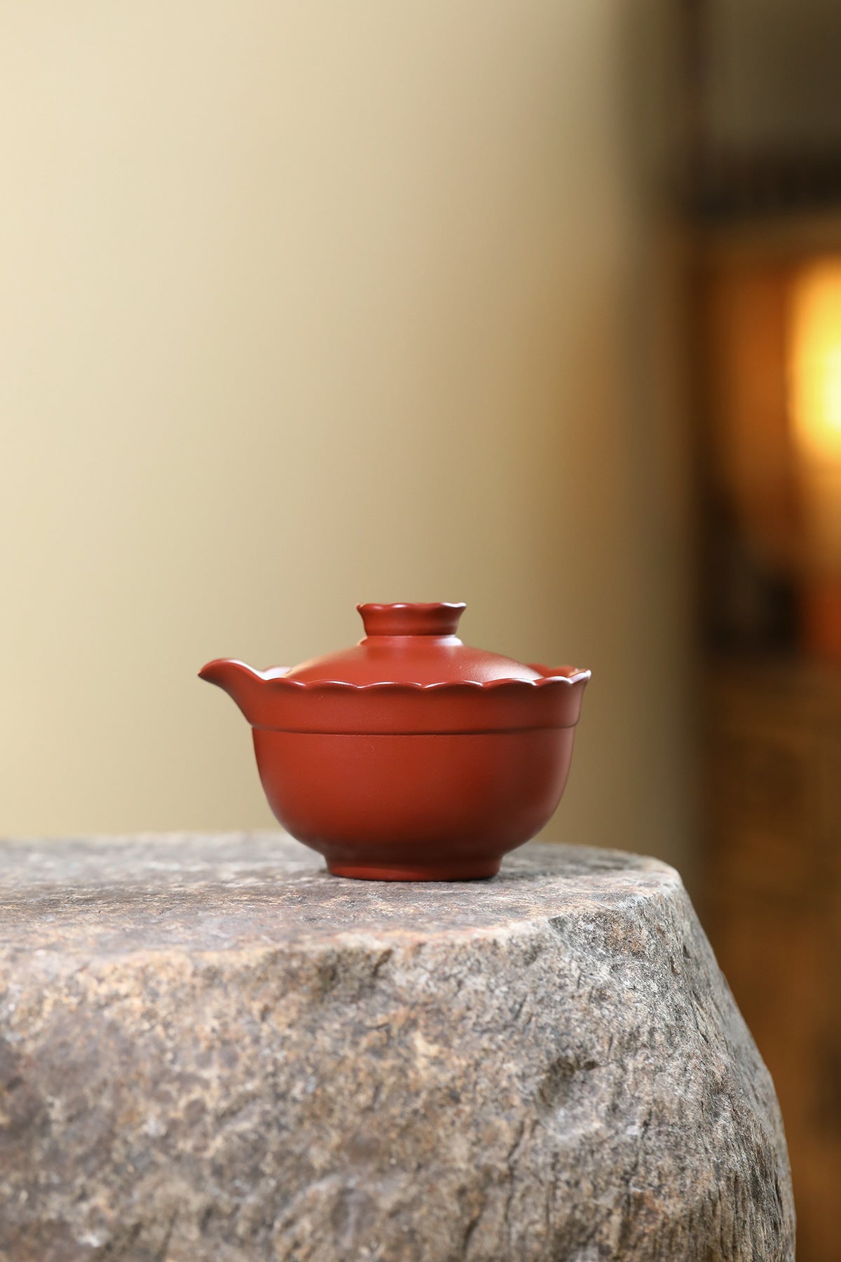 宜兴紫砂原矿朱泥大红袍菱花盖碗茶具家居实用品茶精工批发170cc