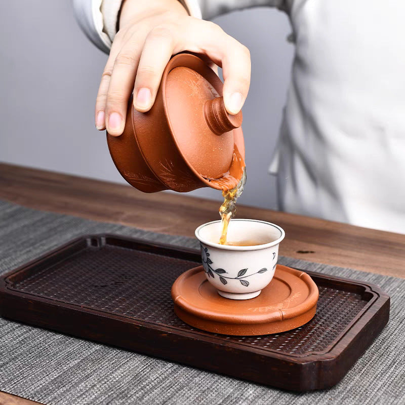 全纯手工紫砂高档三才盖碗茶杯180CC单个高档盖子茶具套装中国风不烫手