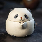 宜兴紫砂壶熊猫手抓壶200CC原矿手工分茶器茶叶罐雕塑茶具泡茶盖碗