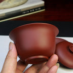 宜兴紫砂盖碗三才碗150CC批发紫砂茶具正宗原矿紫泥精品手工盖碗三件套